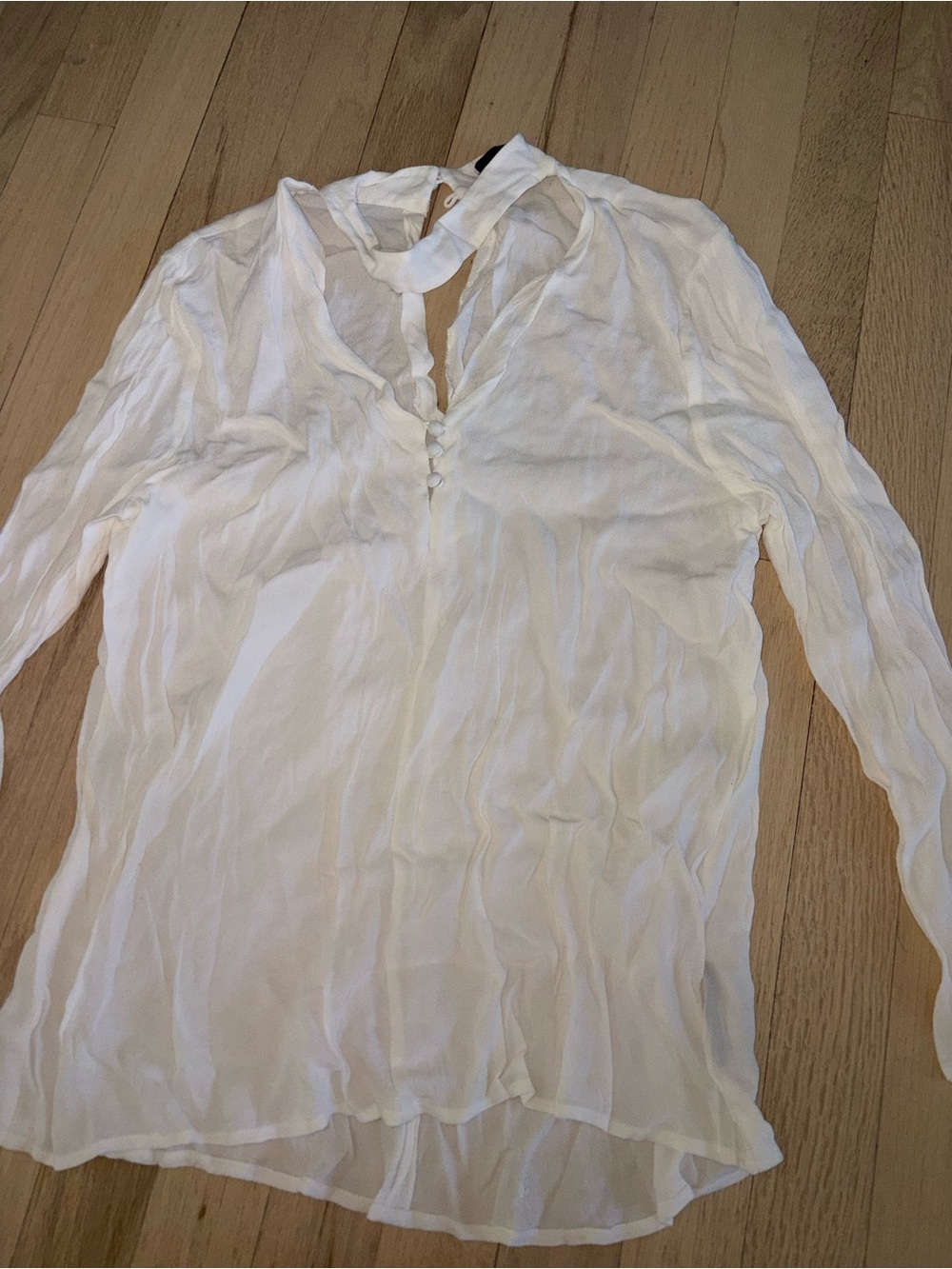 Sanctuary Ivory Sheer Split-Neck Long Sleeve Blouse